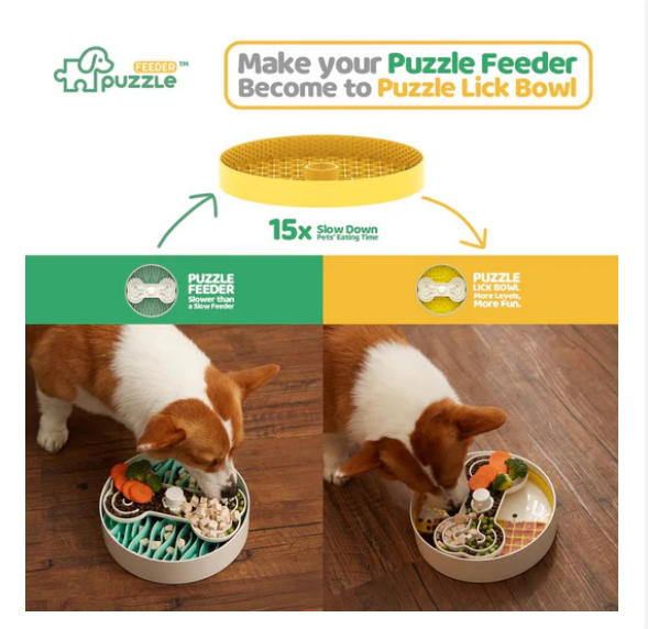 Puzzle Feeder Interactive Dog Bowl Licking Mat Accessory (Yellow)