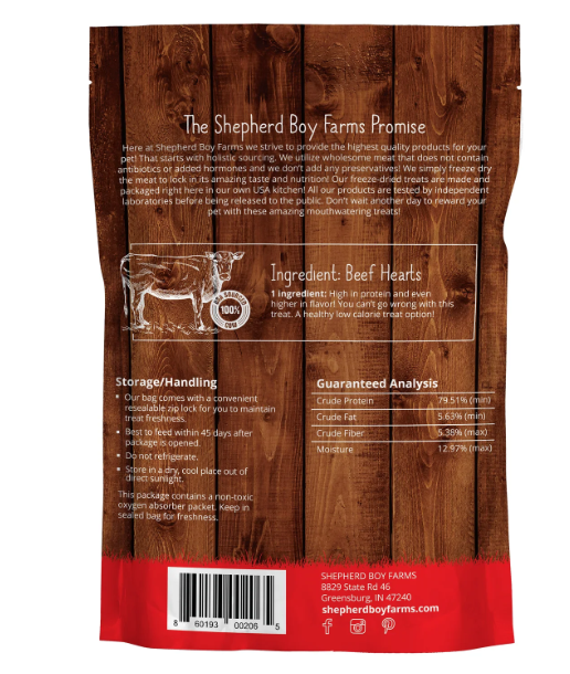 Shepherd Boy Farms Freeze Dried Beef Hearts Treats 3oz