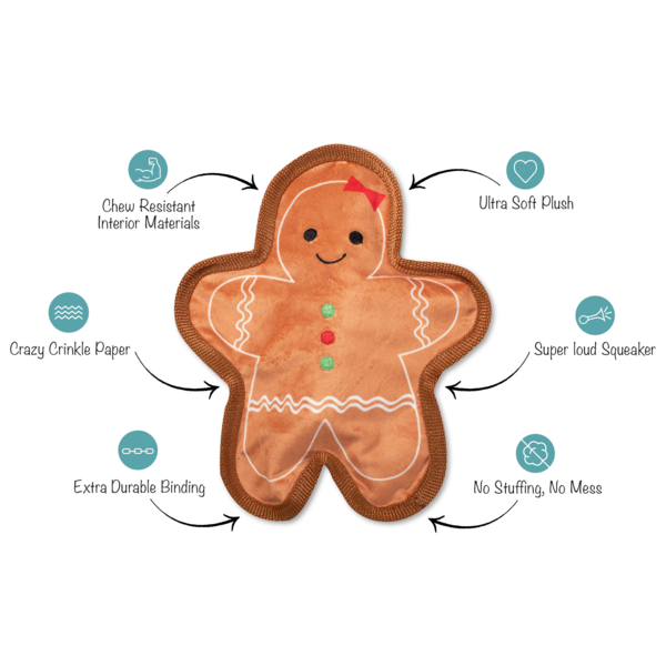 UnStuffed Gingerbread Girl, Dog Squeaky Plush toy.